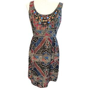 Anna Sui X Anthropologie Tessarae Mosaic Beaded Sleeveless Knee Length Dress 10